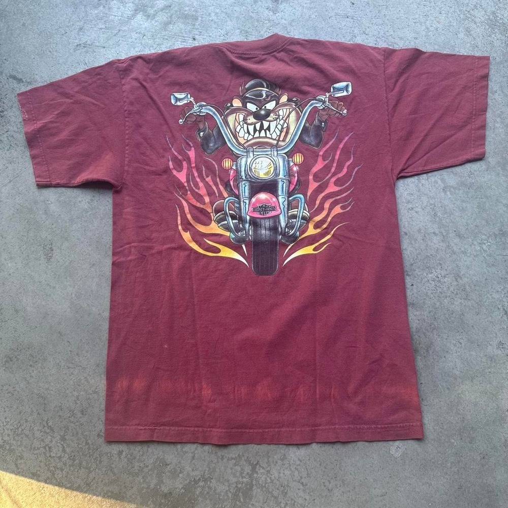 Vintage 1997 Looney Tunes Tasmanian Devil Harley Davidson Choppers Cartoon Shirt